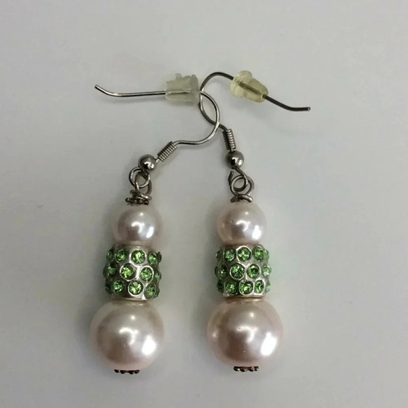 Handmade Pink & Green Custom Earrings - Picture 3 of 4
